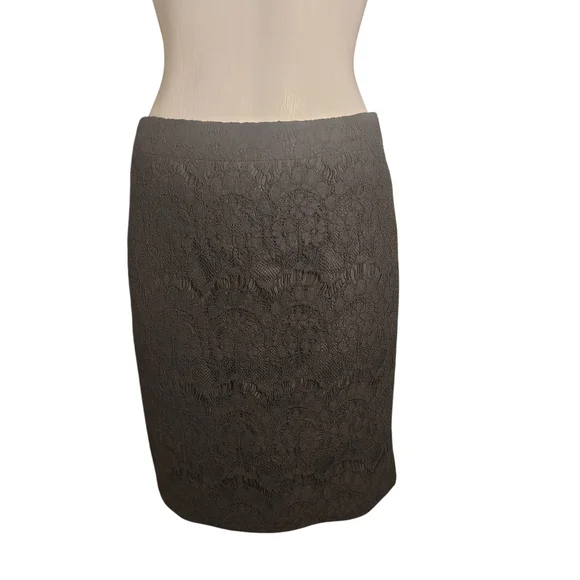 J.CREW Black Lace Pencil Skirt Cotton Nylon Lined Slit Size 0 - Picture 1 of 8